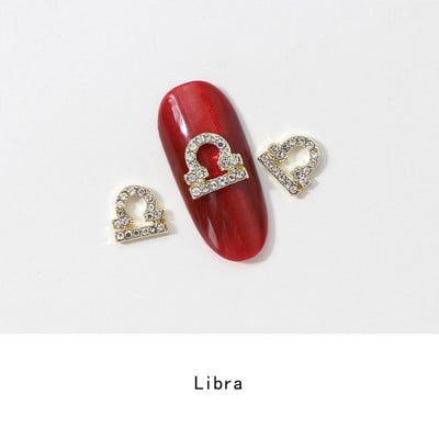 12 Zodiac Word Charm medál Csillagkép köröm varázslat 3D ötvözet lapos hátú epoxigyanta kellék kitöltő barkács ékszerkészítési kiegészítő