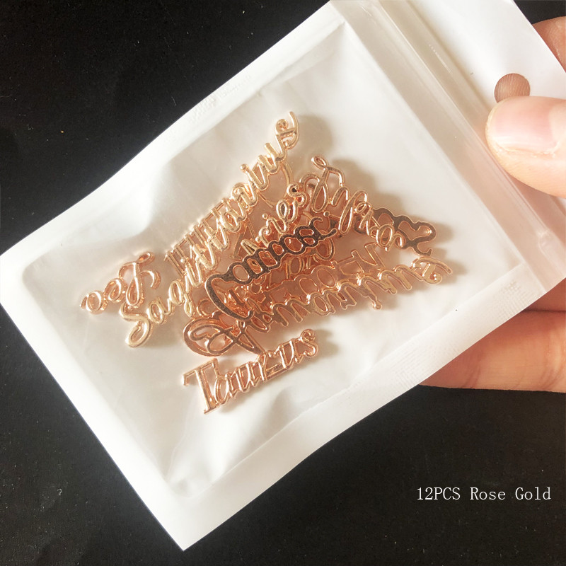 12 Zodiac Word Charm medál Csillagkép köröm varázslat 3D ötvözet lapos hátú epoxigyanta kellék kitöltő barkács ékszerkészítési kiegészítő