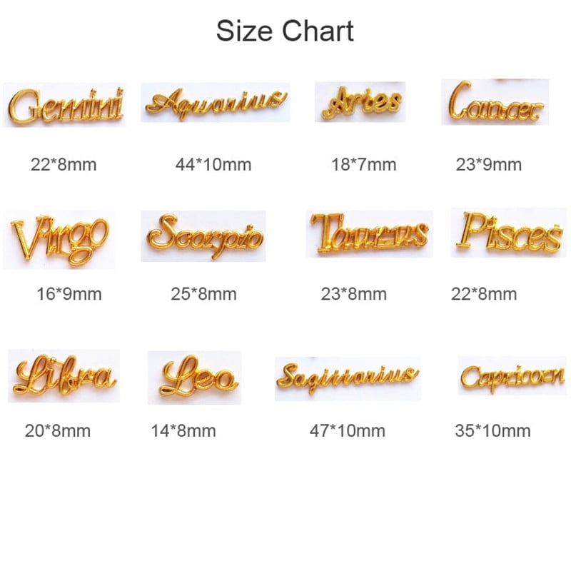 12 Zodiac Word Charm medál Csillagkép köröm varázslat 3D ötvözet lapos hátú epoxigyanta kellék kitöltő barkács ékszerkészítési kiegészítő