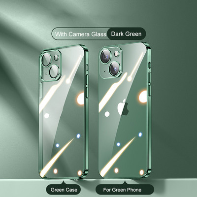 3CG kvadrātveida pārklājuma caurspīdīgs korpuss iPhone 14 13 12 11 Pro Max Plus X XR XS SE 2022 7 8 objektīva aizsargājošs mīksts silikona vāciņš