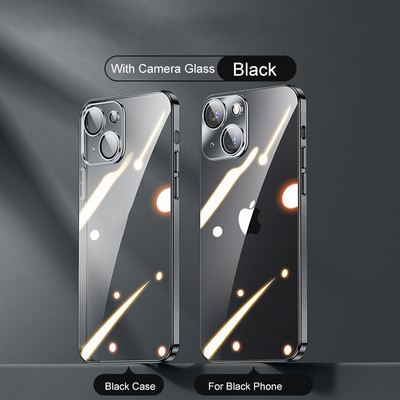 3CG kvadrātveida pārklājuma caurspīdīgs korpuss iPhone 14 13 12 11 Pro Max Plus X XR XS SE 2022 7 8 objektīva aizsargājošs mīksts silikona vāciņš