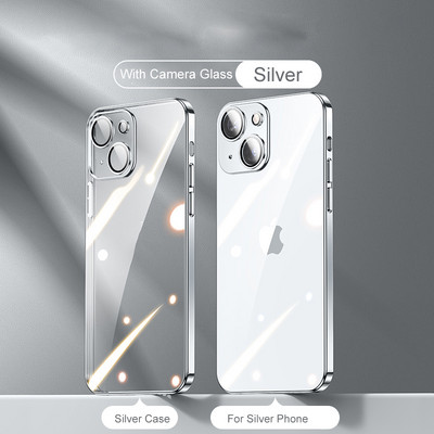 3CG kvadrātveida pārklājuma caurspīdīgs korpuss iPhone 14 13 12 11 Pro Max Plus X XR XS SE 2022 7 8 objektīva aizsargājošs mīksts silikona vāciņš