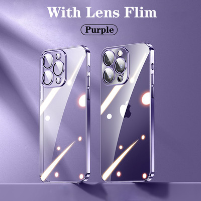 3CG kvadrātveida pārklājuma caurspīdīgs korpuss iPhone 14 13 12 11 Pro Max Plus X XR XS SE 2022 7 8 objektīva aizsargājošs mīksts silikona vāciņš