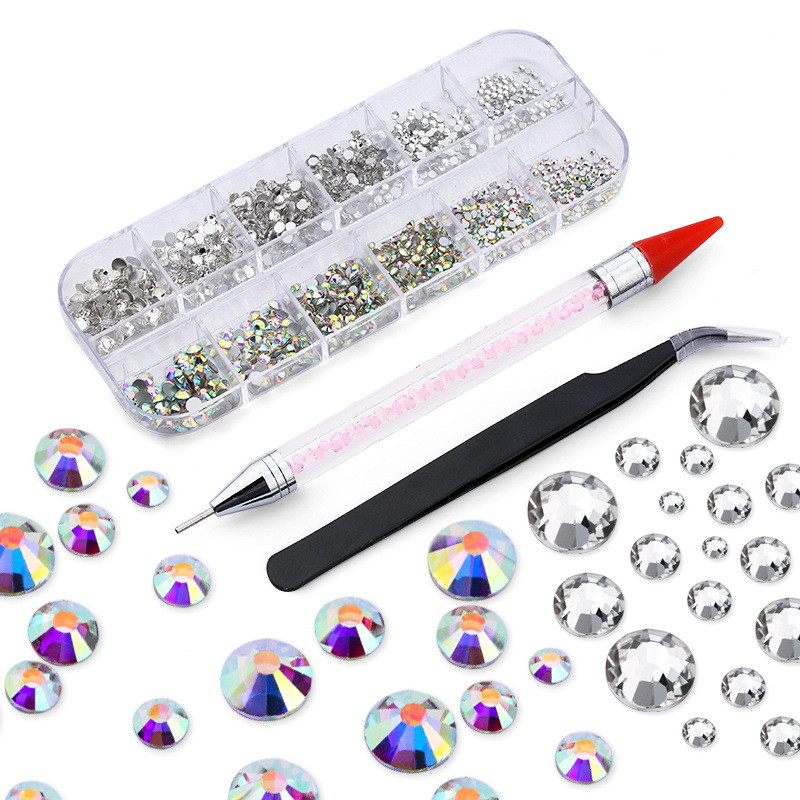 Több méretű, lapos hátú AB Kristály köröm strasszok DIY körömdíszítések Crystal Diamond Gem köröm szépségápolási eszközök készlet Ingyenes szállítás