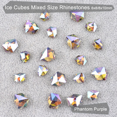 Netaisyklingo ledo kubo nagų dailė Kalnų krištolinio taško dugnas, blizgus krištolinis stiklas, mišraus dydžio 3D pirštų nagų dekoravimas, pasidaryk pats, 20/50 vnt.