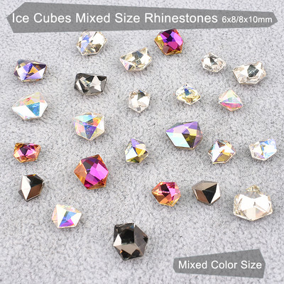 Netaisyklingo ledo kubo nagų dailė Kalnų krištolinio taško dugnas, blizgus krištolinis stiklas, mišraus dydžio 3D pirštų nagų dekoravimas, pasidaryk pats, 20/50 vnt.