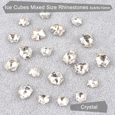Netaisyklingo ledo kubo nagų dailė Kalnų krištolinio taško dugnas, blizgus krištolinis stiklas, mišraus dydžio 3D pirštų nagų dekoravimas, pasidaryk pats, 20/50 vnt.