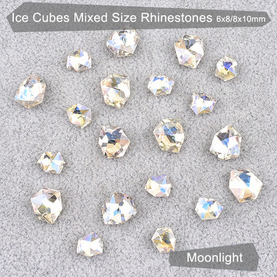 Netaisyklingo ledo kubo nagų dailė Kalnų krištolinio taško dugnas, blizgus krištolinis stiklas, mišraus dydžio 3D pirštų nagų dekoravimas, pasidaryk pats, 20/50 vnt.