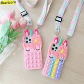Pop Fidget Toys Bubble Case iPhone 11 12 13 Pro X Xs Max XR 6 6s 7 8 Plus 5 5s SE Mini Multifilm Unicorn pehme silikoonkate