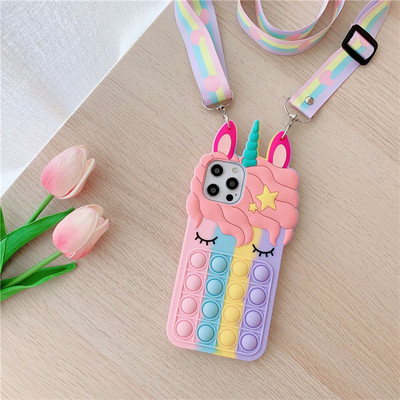 Pop Fidget Toys Bubble Case iPhone 11 12 13 Pro X Xs Max XR 6 6s 7 8 Plus 5 5s SE Mini Multifilm Unicorn pehme silikoonkate