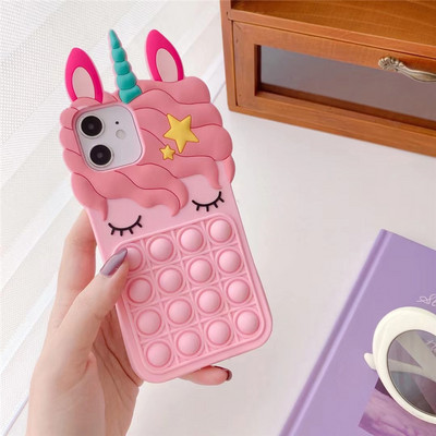 Pop Fidget Toys Bubble Case iPhone 11 12 13 Pro X Xs Max XR 6 6s 7 8 Plus 5 5s SE Mini Multifilm Unicorn pehme silikoonkate