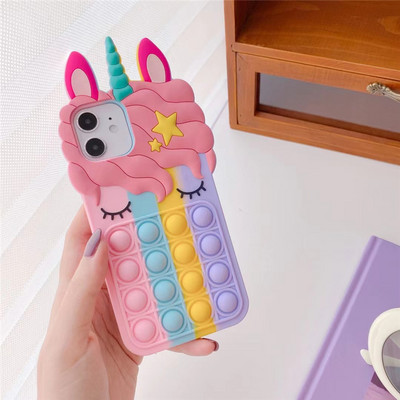 Pop Fidget Toys Bubble Case iPhone 11 12 13 Pro X Xs Max XR 6 6s 7 8 Plus 5 5s SE Mini Multifilm Unicorn pehme silikoonkate