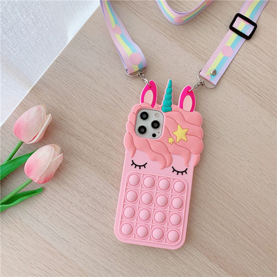 Pop Fidget Toys Bubble Case iPhone 11 12 13 Pro X Xs Max XR 6 6s 7 8 Plus 5 5s SE Mini Multifilm Unicorn pehme silikoonkate