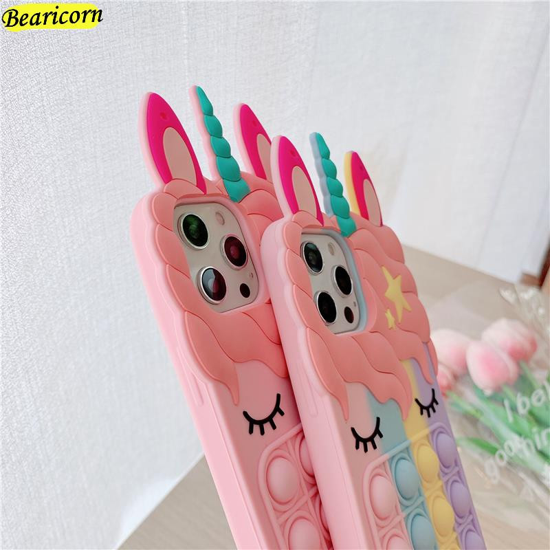 Pop Fidget Toys Bubble Case για iPhone 11 12 13 Pro X Xs Max XR 6 6s 7 8 Plus 5 5s SE Mini Cartoon Unicorn Soft Silicone Cover