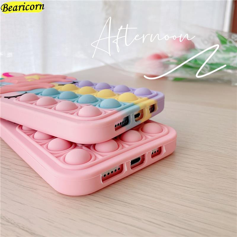 Pop Fidget Toys Bubble Case για iPhone 11 12 13 Pro X Xs Max XR 6 6s 7 8 Plus 5 5s SE Mini Cartoon Unicorn Soft Silicone Cover
