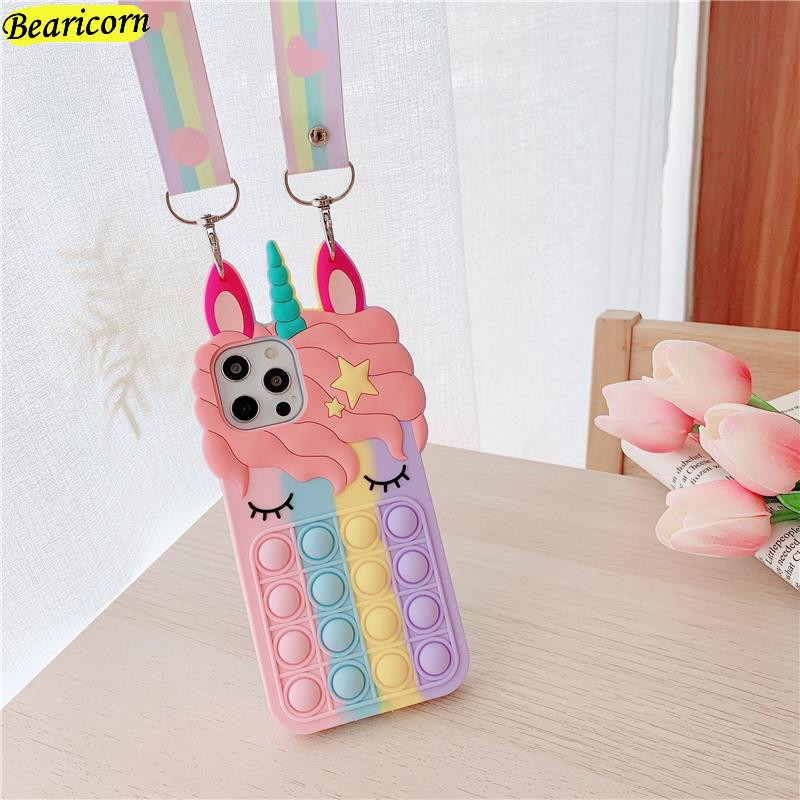 Pop Fidget Toys Bubble Case για iPhone 11 12 13 Pro X Xs Max XR 6 6s 7 8 Plus 5 5s SE Mini Cartoon Unicorn Soft Silicone Cover