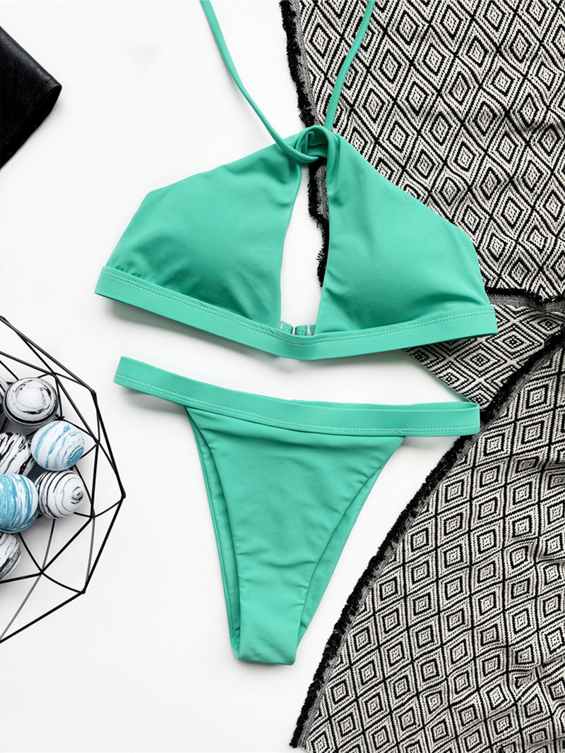 Sexy Halter Cut Out Bikini Moteriškas maudymosi kostiumėlis Moteriškas maudymosi kostiumėlis Dviejų dalių bikinio rinkinys su aukštomis kojomis iškirpti maudymosi kostiumėlis Swim Lady V3480