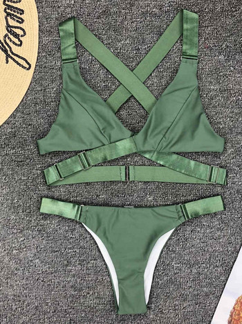 Green Bandage Cross Back Bikini 2022 Σέξι Μαγιό Γυναικεία Μαγιό Γυναικεία Σετ μπικίνι δύο τεμαχίων Μαύρο μαγιό μπάνιου V1108G