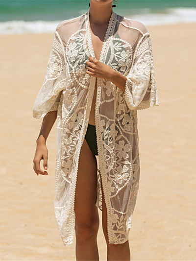 Szexi 3 színű csipke hímzés Horgolt kötött tunika Beach Cover Up Takarók Strandruha Strandruha Strandruha Női Női V4065
