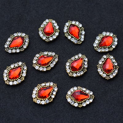 10db Arany 3D Vörös Drágakövek Kristály Fényes Köröm Strasszkő ötvözet Nail Art Dekorációk Csillogó Barkács köröm Kiegészítők Kellékek TOP