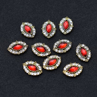 10db Arany 3D Vörös Drágakövek Kristály Fényes Köröm Strasszkő ötvözet Nail Art Dekorációk Csillogó Barkács köröm Kiegészítők Kellékek TOP