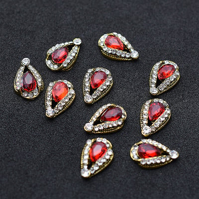 10db Arany 3D Vörös Drágakövek Kristály Fényes Köröm Strasszkő ötvözet Nail Art Dekorációk Csillogó Barkács köröm Kiegészítők Kellékek TOP