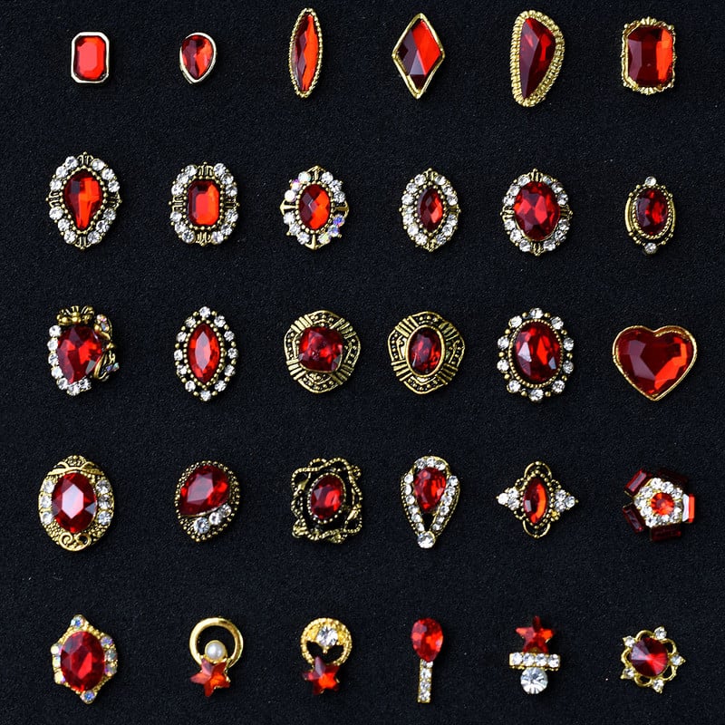10db Arany 3D Vörös Drágakövek Kristály Fényes Köröm Strasszkő ötvözet Nail Art Dekorációk Csillogó Barkács köröm Kiegészítők Kellékek TOP