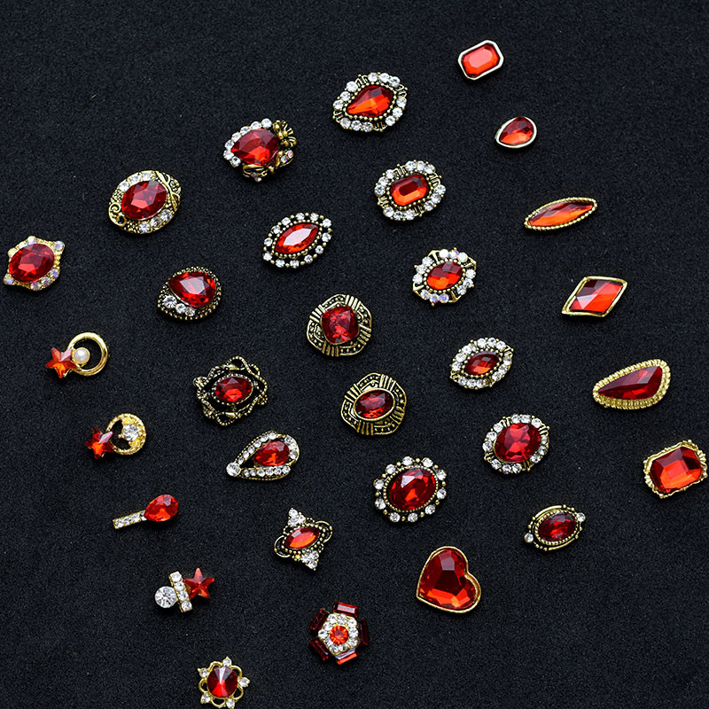 10db Arany 3D Vörös Drágakövek Kristály Fényes Köröm Strasszkő ötvözet Nail Art Dekorációk Csillogó Barkács köröm Kiegészítők Kellékek TOP