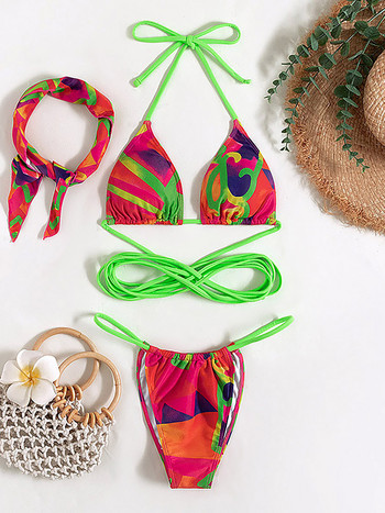 Halter Printed With Hairband Bikini Γυναικείο Μαγιό Γυναικεία Μαγιό Τριών τεμαχίων Σετ μπικίνι Bather Μαγιό Swim Lady V3551