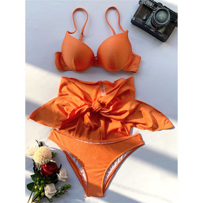 3 DB Sarong melltartó kupával, magas kivágású bikini női fürdőruha Női fürdőruha Háromrészes bikini szett fürdőruha fürdőruha úszó V3194G