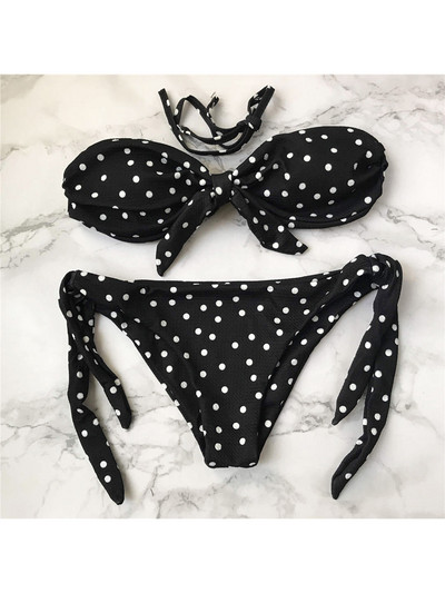 Szexi pöttyös csomózott bandeau brazil bikini női fürdőruha Női fürdőruha Kétrészes bikini szett fürdőruha V643