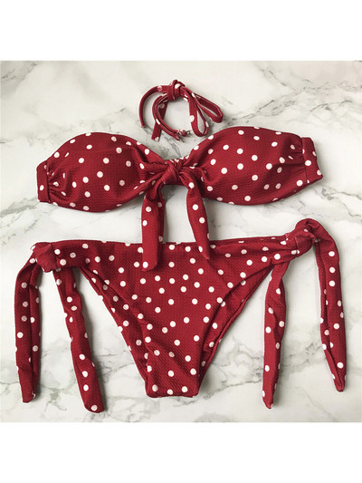Szexi pöttyös csomózott bandeau brazil bikini női fürdőruha Női fürdőruha Kétrészes bikini szett fürdőruha V643