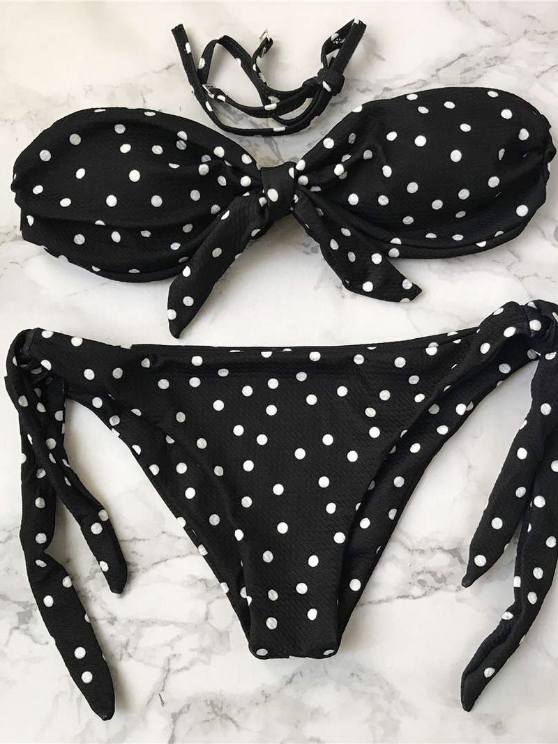 Szexi pöttyös csomózott bandeau brazil bikini női fürdőruha Női fürdőruha Kétrészes bikini szett fürdőruha V643