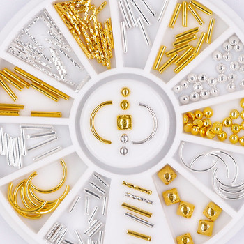 3D покрита метална декорация за нокти Златно сребро Многоразмерна кръгла звезда Кръгла квадратна Направи си сам маникюр Декорация за нокти в колело