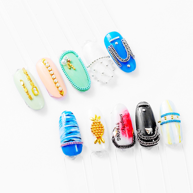 50cm*6db Punk Future fém láncdísz Morandi arany/fekete/zöld/rózsaszín/ezüst/kék Silder láncok Nail Art kiegészítők HSOE32