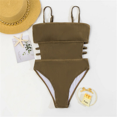 S - XL 11 boja Rebrasti izrezani jednodijelni kupaći kostim Ženski kupaći kostim Ženski visoki nogavica Podstavljeni kupaći kostim Swim Lady V3404