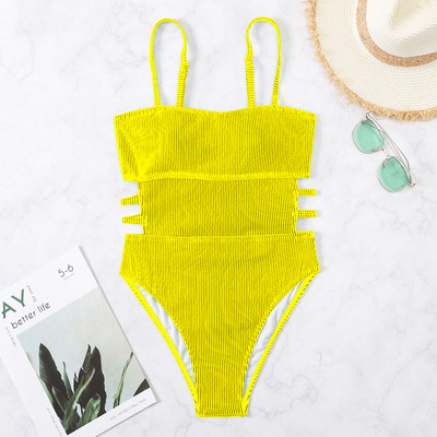 S - XL 11 boja Rebrasti izrezani jednodijelni kupaći kostim Ženski kupaći kostim Ženski visoki nogavica Podstavljeni kupaći kostim Swim Lady V3404