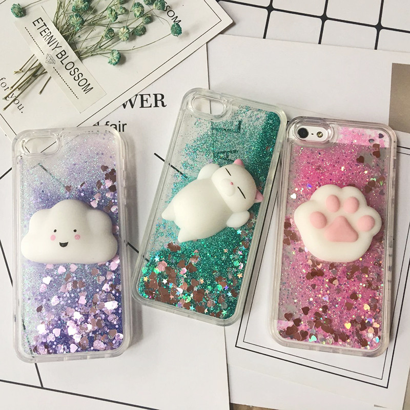 Θήκη 3D Squishy Cat για iPhone 5S SE 7 7 Plus Θήκη Liquid Quicksand Glitter Θήκη σιλικόνης για iPhone 8 8 Plus X 6 6s Κάλυμμα Coque