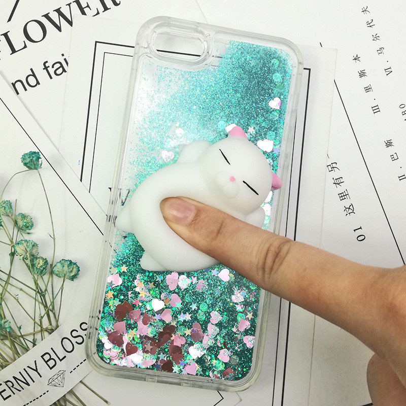 Θήκη 3D Squishy Cat για iPhone 5S SE 7 7 Plus Θήκη Liquid Quicksand Glitter Θήκη σιλικόνης για iPhone 8 8 Plus X 6 6s Κάλυμμα Coque