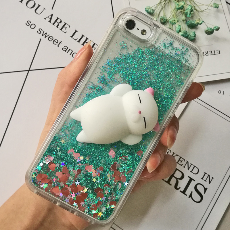 Θήκη 3D Squishy Cat για iPhone 5S SE 7 7 Plus Θήκη Liquid Quicksand Glitter Θήκη σιλικόνης για iPhone 8 8 Plus X 6 6s Κάλυμμα Coque