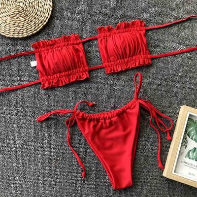 Sexy Butterfly Print Bandeau Polka Dot Bikini peldkostīms Sieviešu peldkostīmi Sieviešu Divdaļīgs bikini komplekts peldkostīms V1242B