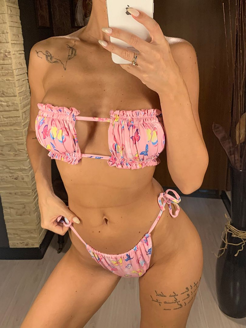 Szexi pillangómintás Bandeau Polka Dot bikini fürdőruha Női fürdőruha Női Kétrészes bikini szett fürdőruha V1242B