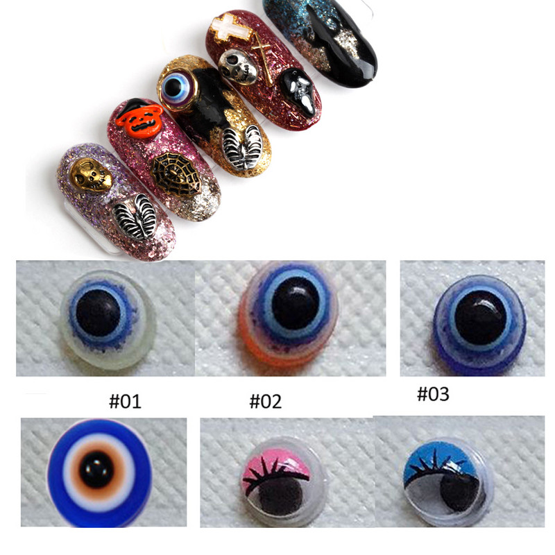 50db/táska Blue Eyes 3D Resin Nail Charms DIY Nail Art Dekorációs Gyöngyök ékszerekhez Köröm Strasszkő Manikűr Kiegészítők 6-8mm