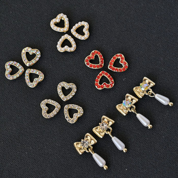 60 бр. (6X10 бр.) Свети Валентин Heart Charm Nail Art Jewelry Love and Rhinestone 3D Metal Alloy Nail Art Decoration 3D Nail Jewelry