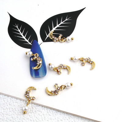 10db Golden Pearl Gems Design Charms Köröm Macskaszem Pillangó Korona Kereszt Dísz Divatos Dangle Maincure Art Charm Medálok J348