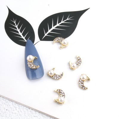 10db Golden Pearl Gems Design Charms Köröm Macskaszem Pillangó Korona Kereszt Dísz Divatos Dangle Maincure Art Charm Medálok J348