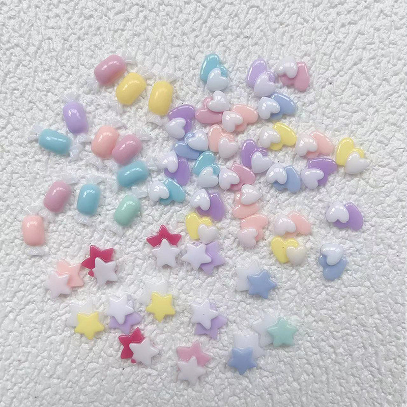 50db kétrétegű szívgyanta körömdíszítő varázslat vegyes színű átfedésben szívek/csillag köröm strasszok barkácsolás Kawaii köröm kiegészítők