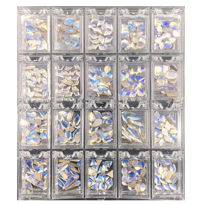 400/480 DB Crystal AB strassz, rácsban 20 db/forma lapos hátú körömdíszítő strasszkő drágakő, 1 felszedőtollal átlátszó nagy dobozban H&*&