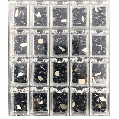 400/480 DB Crystal AB strassz, rácsban 20 db/forma lapos hátú körömdíszítő strasszkő drágakő, 1 felszedőtollal átlátszó nagy dobozban H&*&