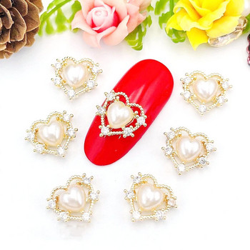 10PCS Денят на Свети Валентин Nail Art Rhinestone Big 3D Heart Crystal Nail Charm Valentine Crystal/Pearl Heart Nail Art Nail Charm